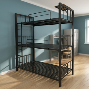 Stainless Steel 3-Tier Adjustable Height <b>Space</b>-<b>Saving</b> Bunk <b>Beds</b> with Desk Included for Adults-Home & Warehouse Furniture - Product Image 3