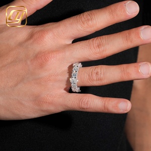 Low MOQ Luxury Heavy Craft <b>Eternity</b> <b>Ring</b> 925 Sterling <b>Silver</b> Lab Grown Diamond Mixed Round Pear Cut Full Band Bling Jewelry - Product Image 5