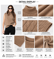 Gilet sans manches en laine et cachemire pour femme, col roulé, tricot torsadé, brodé sur mesure