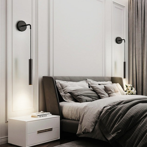 Modern Minimalist Led <b>Wall</b> Lamp Black Copper Material Bedroom Bedside <b>Light</b> <b>Switch</b> Control E27 Base - Product Image 4