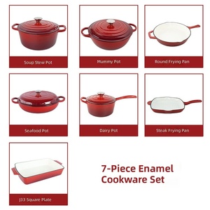 11pcs Enameled Cast Iron Cookware Set Non-stick Dutch Oven Pots and Pans Set Heavy Duty Casserole <b>Saucepan</b> with Lids - Product Image 3