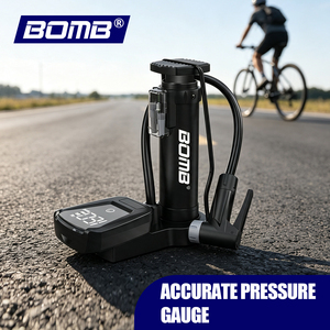 Pompe à pied en acier BOMO, durable, 160 PSI, haute pression, pompe à air pour vélo avec jauge numérique, portable, légère, pour VTT et vélo de route - Product Image 6