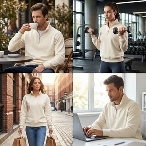 Sudadera Duradera Gris Melange Claro con Media Cremallera y Cuello Alto, Estilo Urbano de Alto Gramaje para Ofertas de Comercio Mayorista Global - Product Image 6