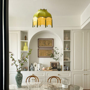 Lustre LED <span class=keywords><strong>en</strong></span> <span class=keywords><strong>tissu</strong></span> vintage à pampilles de style français, <span class=keywords><strong>suspension</strong></span> <span class=keywords><strong>en</strong></span> cuivre <span class=keywords><strong>pour</strong></span> salon, <span class=keywords><strong>chambre</strong></span>, bureau, salle à manger - Product Image 4
