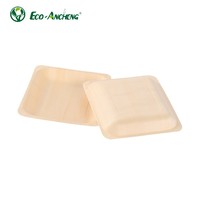 Assiettes carrées en bois pour traiteur extérieur, légères, en bouleau, jetables, pour camping, barbecue, pique-nique et événements