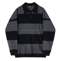Pull-over tricoté à rayures pour homme, col rond, coupe ample, style rétro décontracté, tendance, polyvalent, 100% extensible dans les 4 sens