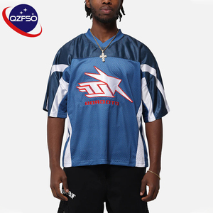 QZFSO Custom Multi-panel Satin Mesh Patchwork Shirt Oversized V-neck Blokecore Football Tee Men Motocross Racing Jersey - Product Image 1