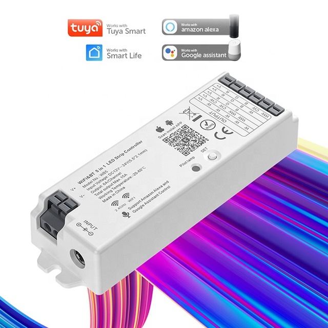 Blue Tooth 2.4GHz Alexa Google Home Smart Life Tuya Smart APP Control RGB RGBW RGBCCT Wifi 5in1 Led Strip Controller