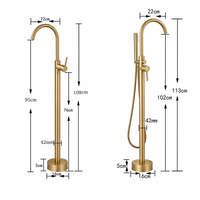 Ensemble douche et baignoire autoportant au design minimaliste moderne, avec robinet cascade silencieux à noyau en céramique, style contemporain