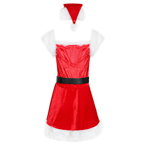 Disfraz de niña navideña, vestido de terciopelo rojo con ribete de piel blanca y gorro de Papá Noel para mujer, traje de fiesta, talla M XL - Product Image 4