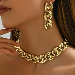 Collana a catena in lega placcata oro 18K con motivo geometrico stile cubano elegante alla moda - Product Image 6