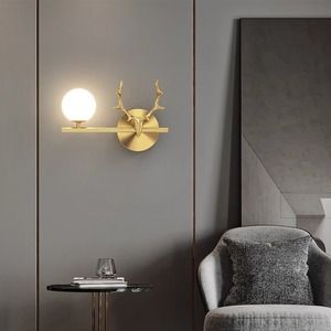 Lámpara de pared de cobre con diseño de asta de ciervo, LED E27, para iluminación de hoteles, dormitorios y pasillos - Product Image 1