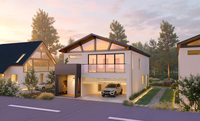 Maison modulaire préfabriquée à deux étages avec murs en béton armé préfabriqué et toit en acier léger, logement permanent