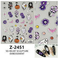 Nuevas pegatinas de uñas en relieve para Halloween, calcomanías autoadhesivas impermeables con diseños de fantasma, calavera, murciélago, calabaza y telaraña para manicura DIY