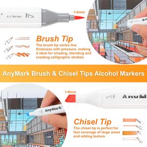 Set <span class=keywords><strong>di</strong></span> <span class=keywords><strong>Pennarelli</strong></span> Artistici AnyMark <span class=keywords><strong>a</strong></span> <span class=keywords><strong>Base</strong></span> Alcolica, Doppia Punta Pennello e Scalpello, 60+1 Colori, Valigetta per Artisti Adulti, Disegno e Colorazione - Product Image 4