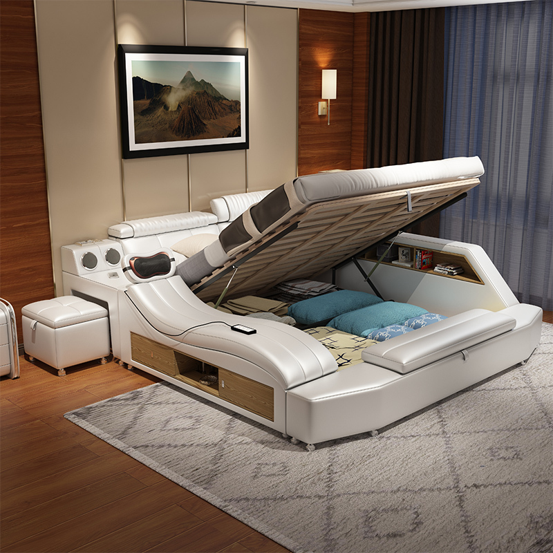 Modern Master Bedroom Leather Tatami Wedding Soft Double Bed Electric Massage Beds