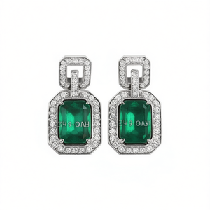 Orecchini Pendenti Taglio Smeraldo Z49ONU in Lega Placcata Rodio da Donna, Gioielli alla Moda con Incastonatura Pavé Geometrica Classica per Feste - Product Image 1