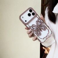 Coque de téléphone papillon en strass électroplaqué mignonne, design évidé, antichoc, protection pour iPhone 17 16 15 14 Pro Max