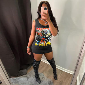 2023 estilo callejero mujeres vestido de <span class=keywords><strong>sol</strong></span> Hip Hop Casual moda gráfico estampado Mini vestidos sin mangas Bodycon ropa - Product Image 1