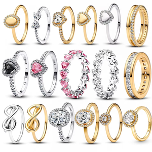 <span class=keywords><strong>Anillo</strong></span> PandoraFF 2026 <span class=keywords><strong>de</strong></span> <span class=keywords><strong>Plata</strong></span> <span class=keywords><strong>de</strong></span> Ley S925 con Corazón Rosa y Lazo Ovalado Dorado para el Dedo Índice, Estilo <span class=keywords><strong>de</strong></span> Alta Gama para Mujer - Product Image 1