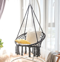 Balancelle Macramé pour Patio, Fauteuil Suspendu Intérieur Extérieur Décoratif avec Pompons et Franges pour Enfants et Adultes