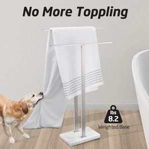 Portasciugamani a 2 livelli portasciugamani con Base in marmo per pavimento in acciaio inox con finitura spazzolata - Product Image 5