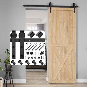 WEKIS M00002 Kit de quincaillerie pour porte coulissante de grange de style américain de 6,6 pieds avec rail en J et roulettes en plastique avec guides de sol pour porte - Product Image 1