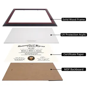 Moldura de diploma de graduação em madeira de mogno fosco exibe moldura de certificado com borda cônica preta