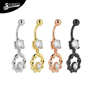 Gioielli piercing per il corpo femminile di moda personalizzata anello per ombelico con ombelico in acciaio inossidabile 316L CZ cerchio con ciondolo anelli di pancia