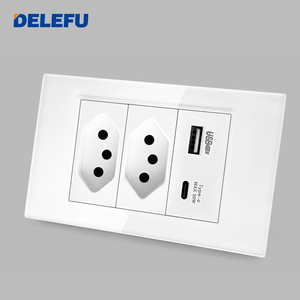 DELEFU Brazil Standard White Glass Panel 20A 10A Smart <strong>Switch</strong> CAT6 Network Socket <strong>USB</strong> Type <strong>C</strong> Wall Outlet Household Charging - Product Image 2