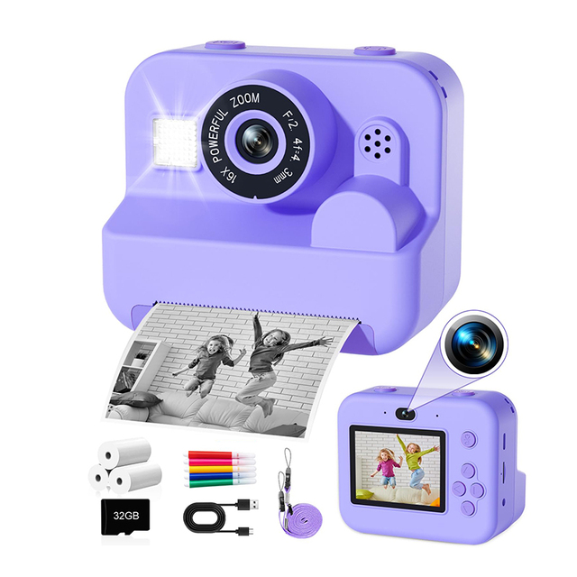 Portable Mini HD Screen 1080P Immediately Imaging Camera Toys Children Gifts Birthday Instant Thermal Paper Printer Kids Camera