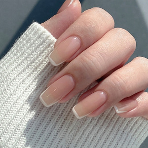 Novedad de Otoño: <span class=keywords><strong>Uñas</strong></span> Francesas Blancas de Estilo Chino y Europeo, Fácil Aplicación, Diseño Cuadrado Sencillo, <span class=keywords><strong>Uñas</strong></span> Postizas de Plástico para Salón de Belleza - Product Image 1