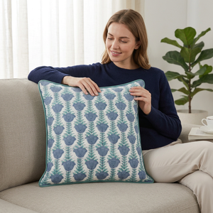 Housse de coussin décorative haut de gamme en coton avec passepoil, fabriquée à la main, antibactérienne, amovible, lavable, avec fermeture éclair pour - Product Image 1