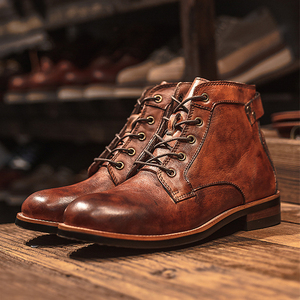 Factory wholesale high quality PU leather men's fashion ankle boots retro trend motorcycle boots men casual shoes - Product Image 3