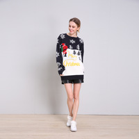 Pull de Noël personnalisé en acrylique tricoté avec motif flocon de neige et Père Noël, coupe ample, col rond, pour femme, style 'Ugly Cute', idéal pour la famille