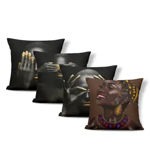 Sarung Bantal Sofa Beludru Emas Hitam Afrika Dekorasi Rumah Sarung Bantal Persegi