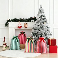 Sacs de Noël en toile rayée avec cordon de serrage, grands sacs cadeaux écologiques réutilisables avec nœud en velours, pour le rangement des fêtes et la décoration intérieure, direct usine