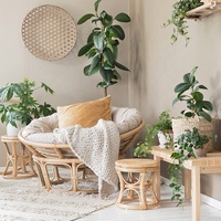 Nordic Modern Style Natural Rattan Cane Radar Papasan Mamasan Chair with Cushion