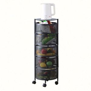 Organizador de Cocina Tipo Estante de 5 Niveles, Metálico, Ahorra Espacio, Giratorio, Multifuncional, Plegable, para Almacenamiento de Frutas, Verduras y Alimentos - Product Image 4