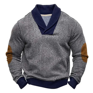 Sweat-shirts décontractés pour hommes à <span class=keywords><strong>col</strong></span> châle avec empiècements aux coudes et manches longues - Product Image 6