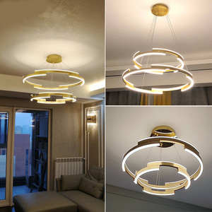 Lámparas colgantes ajustables simples, luces colgantes de tira de anillo de círculo dorado de aluminio para Cocina - Product Image 6