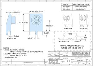 Terminale per <span class=keywords><strong>Batteria</strong></span> <span class=keywords><strong>9</strong></span> <span class=keywords><strong>Volt</strong></span> in Ottone Nichelato BC-693-NI per PCB - Product Image 4