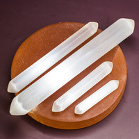 Tongkat Pijat Kristal Gypsum Selenite Transparan Buatan Tangan, Ornamen Batu Sentuhan Nyata, Desain Bunga Malaikat Feng Shui untuk Natal
