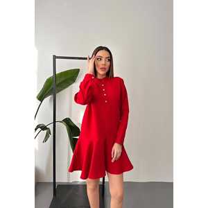 Robe Courte Classique Rouge en Crochet Taille Unique & XS, Style Élégant pour Femme de Bureau avec Volants, Idéale pour les Journées, les Fêtes et les Festivals - Product Image 4