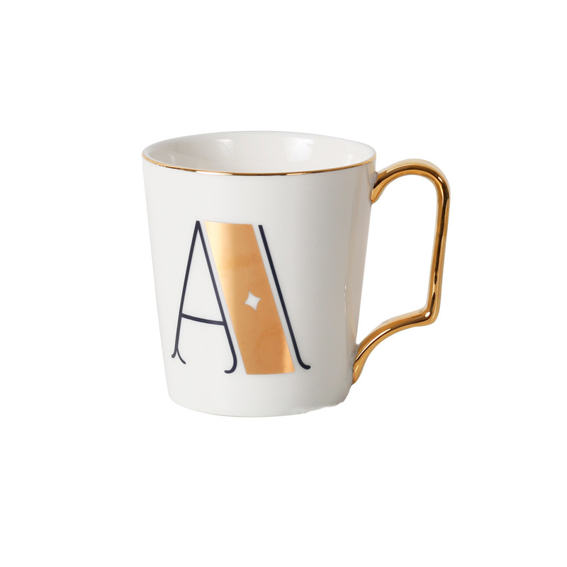 Solhui Nordic Alphabet Mug - Ceramic Coffee Mugs with Gold Rim