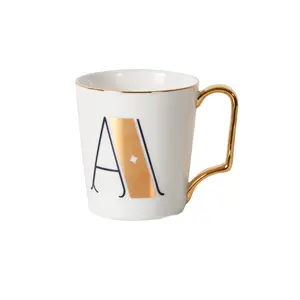 Tasse à café en céramique, avec bords en or et poignée en or, lettres imprimées, vente en gros,