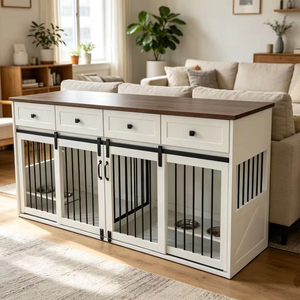 Meilleure Vente : Niche <span class=keywords><strong>pour</strong></span> <span class=keywords><strong>Chien</strong></span> en Bois Robuste avec Tiroirs et Cloison Amovible, Maison de Luxe <span class=keywords><strong>pour</strong></span> <span class=keywords><strong>Chien</strong></span> d'Intérieur à Double Compartiment - Product Image 1