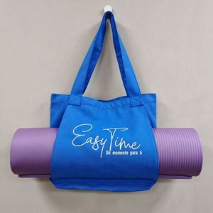 Sac fourre-tout en toile bleu pour tapis de yoga, pliable, durable, en coton, avec poche intérieure légère en toile pour téléphone portable et autres articles - Product Image 1