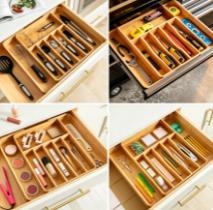 Organizador de cajones de cocina extensible de bambú para cubiertos, bandeja organizadora de cubiertos para cajón - Product Image 3