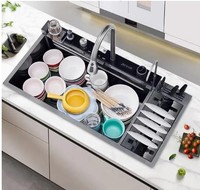 Évier de cuisine en acier inoxydable 304 fait main, double, noir nano, à encastrer, avec accessoires, pour cuisine moderne, garantie 5 ans